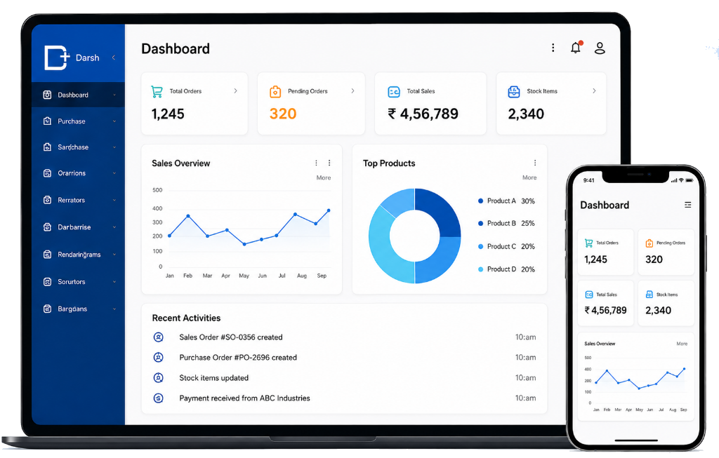 Darsh Technosoft ERP Dashboard Mockup